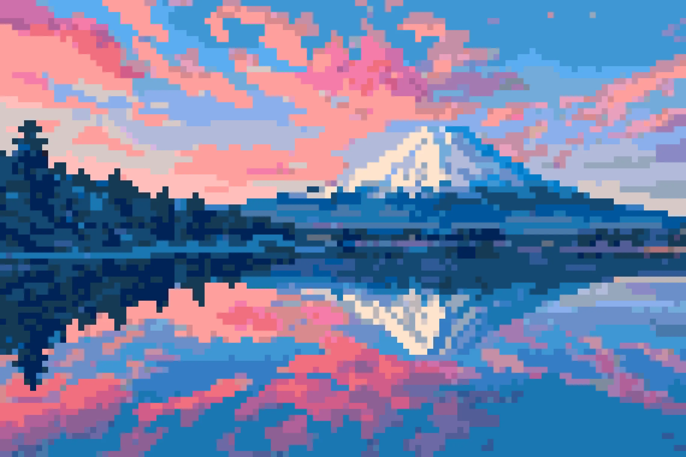 Pixel art mountain scene